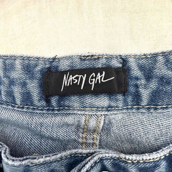 Nasty Gal Colorblock Two-Tone Split Hem High Rise Blue Denim Jeans Size 40 - Picture 4 of 5